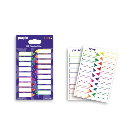 36 Etiquettes Stylos Schola Assortis Purple
