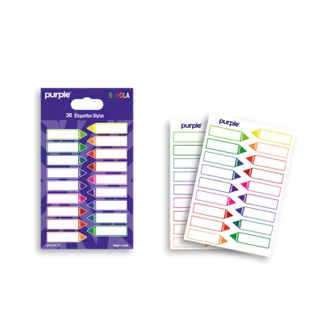 36 Etiquettes Stylos Schola Assortis Purple