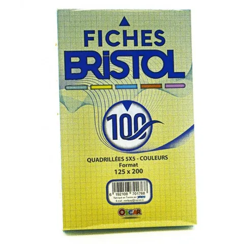 Paq Fiche Bristol Pm 12.5*20 Blanc 100F Yamama