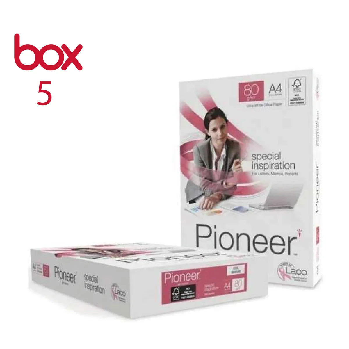 Box de 5 Rames Papier – 80 g/m² – 500 Feuilles – Pioneer