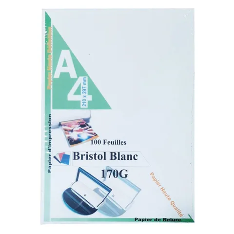 Rame Papier Bristol A4 – 170 g/m² – Paquet de 100 Feuilles – Ribat