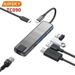 Adaptateur Airsky 6IN1 HDMI + RJ45 1GB+ 3xUSB 3.0 + USB-C TC-090