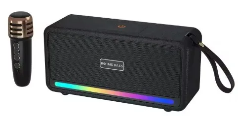 Booms Bass Speaker en Simili Cuir Multifonction 10W avec Lumière LED Dynamique + Micro