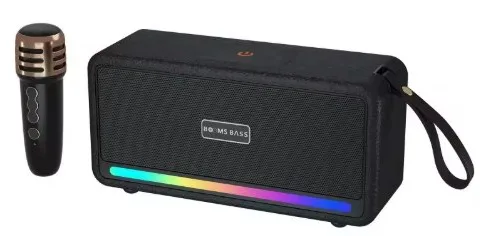 Booms Bass Speaker en Simili Cuir Multifonction 10W avec Lumière LED Dynamique + Micro