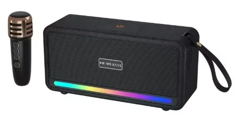 Booms Bass Speaker en Simili Cuir Multifonction 10W avec Lumière LED Dynamique + Micro