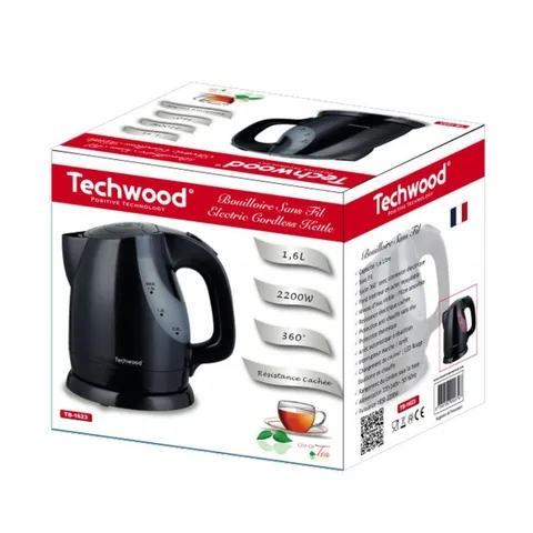 Techwood TB-1623 Bouilloire sans Fil Noir 1,6L 2200W