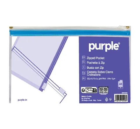 Pochette à Zipp A6 Essential en PVC Assortie – Purple