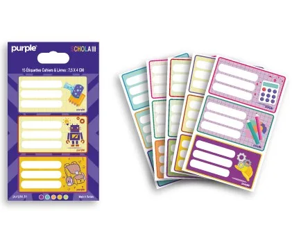 15 Etiquette Cahier et Livre 75*40mm Schola Iii – Purple