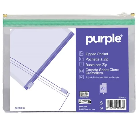 Pochette à Zipp A4 Essential en PVC Assorties – Purple