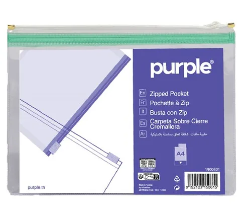 Pochette à Zipp A4 Essential en PVC Assorties – Purple