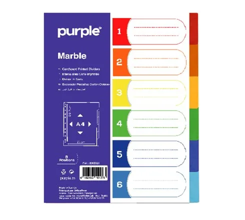 Jeu D'intercalaire en Carton Marble A4 6 Positions Assortis – Purple