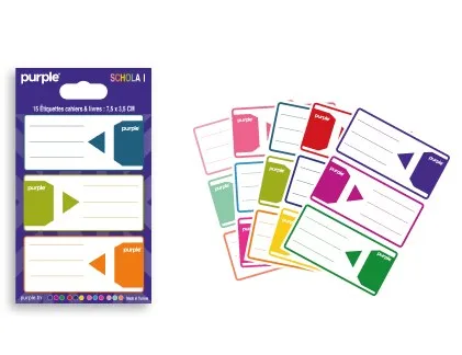 15 Etiquette Cahier et Livre 75*35mm Schola I – Purple