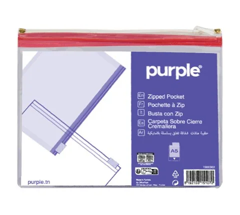 Pochette à Zipp A5 Essential en PVC Assortie – Purple