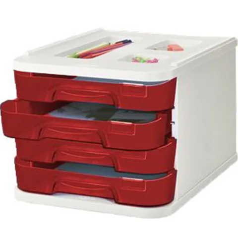 Bloc 4 Tiroir Rouge Fluo Transparent 1000M-53