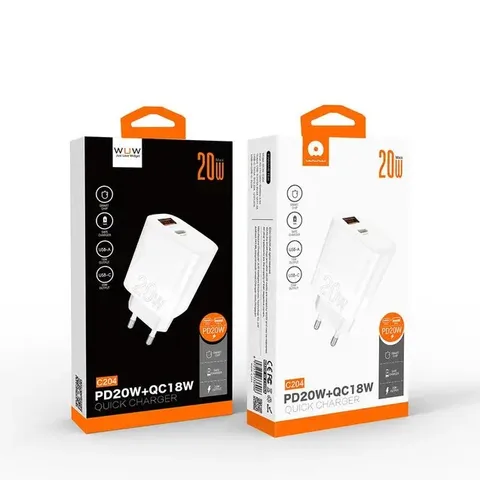 Chargeur Secteur Rapide WUW C204 - USB-C Pd 20W & Usb-a Qc 18W