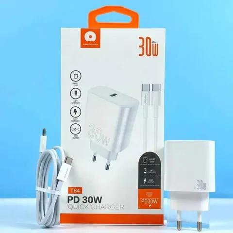 Chargeur Secteur Rapide WUW T84 - USB-C Power Delivery 30W + Câble Type-c 1m