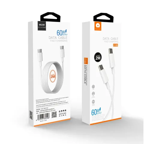 Câble de Charge Rapide WUW X189 - USB-C Vers USB-C 60W 2m - Noir