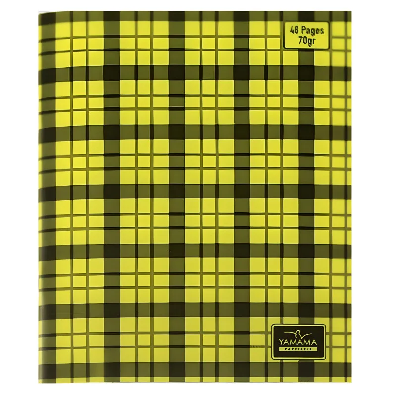 Cahier Piqué 48 Pages Couverture Plastique à Carreaux Seyès 17x22cm 70 g/m² - Jaune – YAMAMA