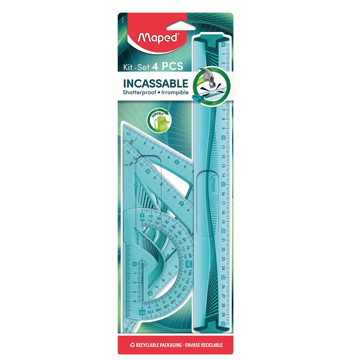 Kit de Traçage Maxi 30 CM Unbreakable – Kit de Géométrie 4 Pièces Incassable – Maped