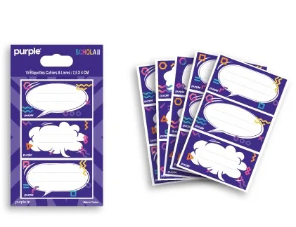 15 Etiquette cahier et livre 75*40mm Schola II – Purple