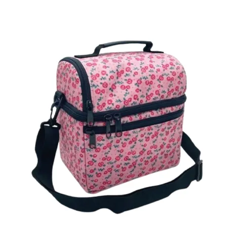 Sac à Goûter Isotherme 021 GM Fleurs Roses, 2 Compartiments