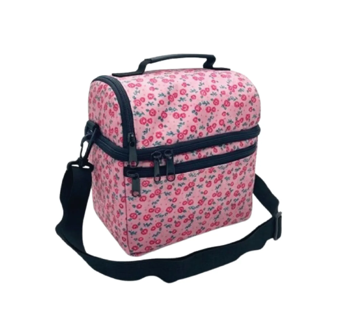 Sac à Goûter Isotherme 021 GM Fleurs Roses, 2 Compartiments