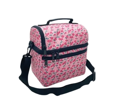 Sac à Goûter Isotherme 021 GM Fleurs Roses, 2 Compartiments