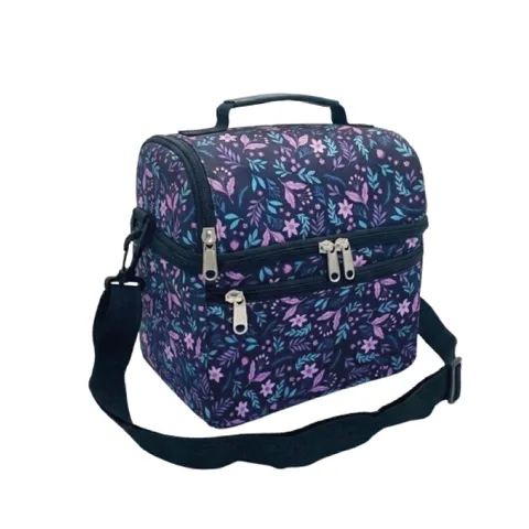 Sac à Goûter Isotherme 021 GM Fleurs Marine, 2 Compartiments