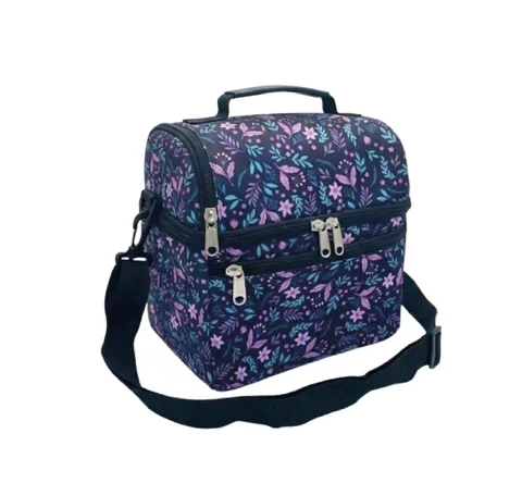 Sac à Goûter Isotherme 021 GM Fleurs Marine, 2 Compartiments