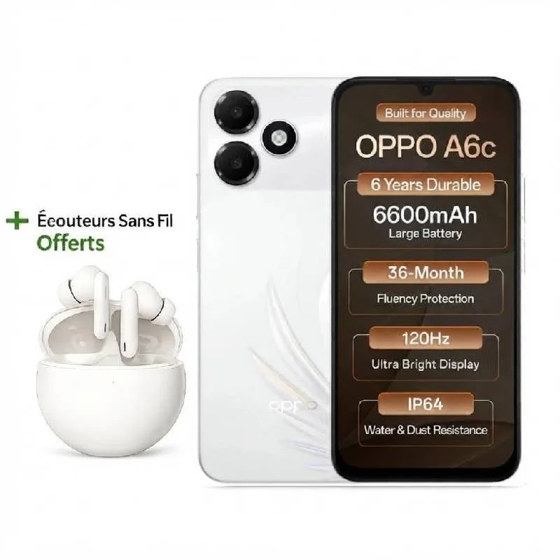 Smartphone Oppo A6c 4Go/128Go - Blanc