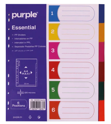 Intercalaires en PP A4 MAXI (6 positions) ESSENTIAL — photo 2