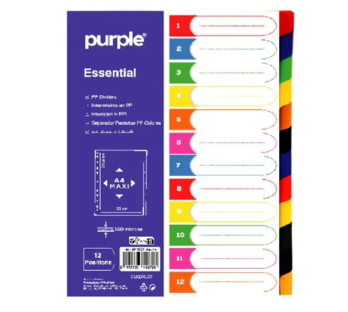 Intercalaires en PP A4 MAXI (12 positions) ESSENTIAL