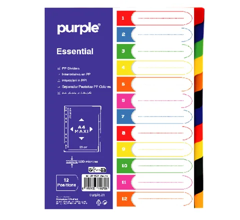 Intercalaires en PP A4 MAXI (12 positions) ESSENTIAL