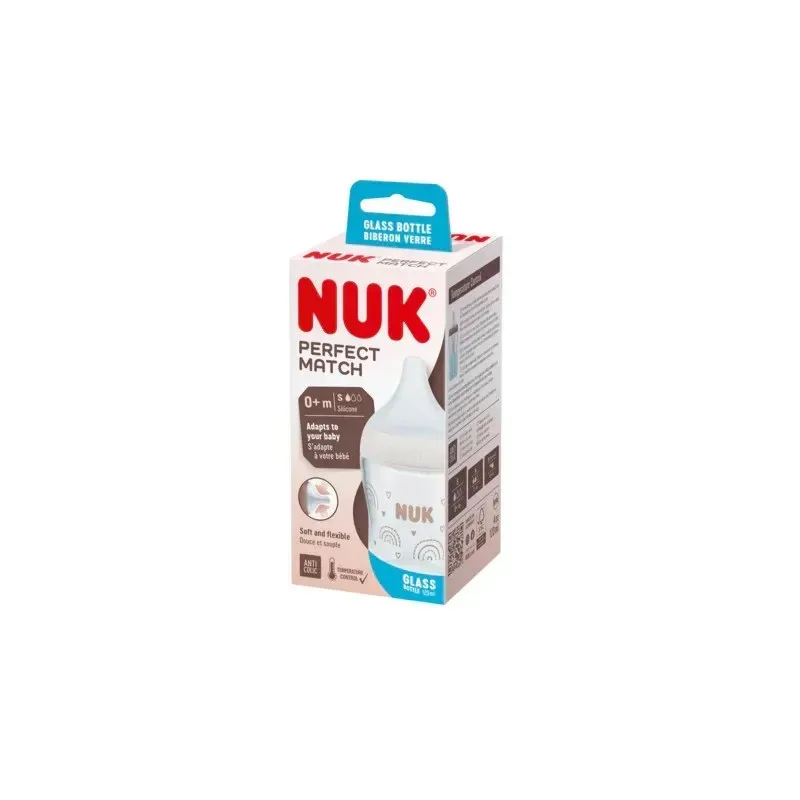 NUK Biberon Perfect Match en Verre avec Tétine en Silicone Souple 120 ml