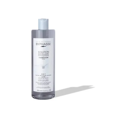 BYPHASSE Solution Micellaire Démaquillante 4 en 1 au Charbon Actif 500 ml