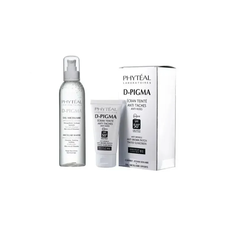 PHYTEAL Dpigma Écran Teinté Beige Éclat Spf50+eau Micellaire à l'aloe Vera 150 ml (offerte)