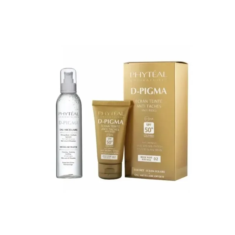 PHYTEAL Dpigma Écran Teinté Beige Rosé Spf50+eau Micellaire à l'aloe Vera 150 ml (offerte)