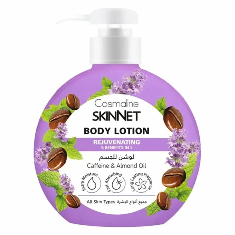 COSMALINE Skinnet Lotion Corporelle Rajeunissante à la Caféine et à L’huile D’amande 400 ml