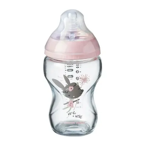 TOMMEE TIPPEE Closer To Nature Biberon Rose en Verre 0m+ 250 ml
