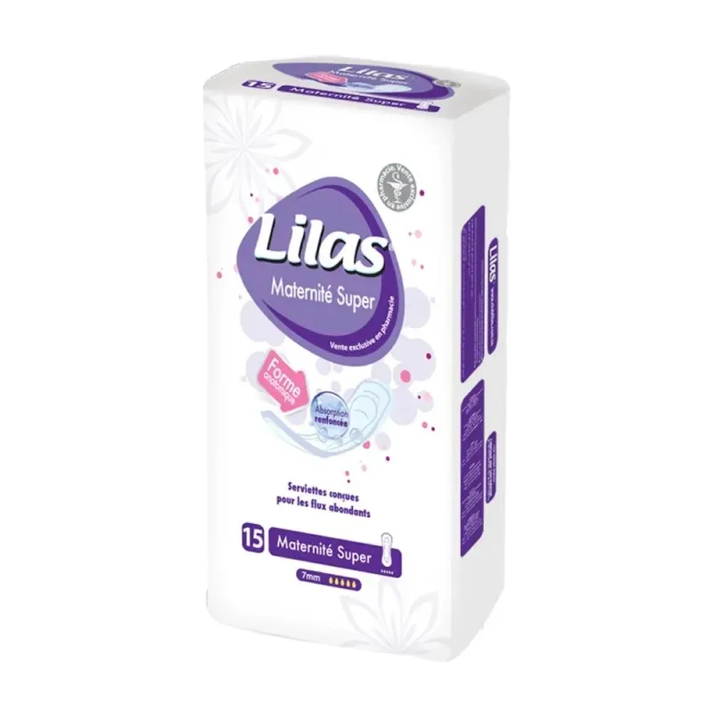 LILAS Serviettes Maternité Super Pharmacie 15 Pièces