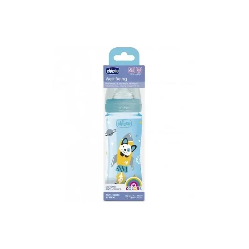 CHICCO Biberon Well-Being 330 ml . Tétine Silicone 4m+