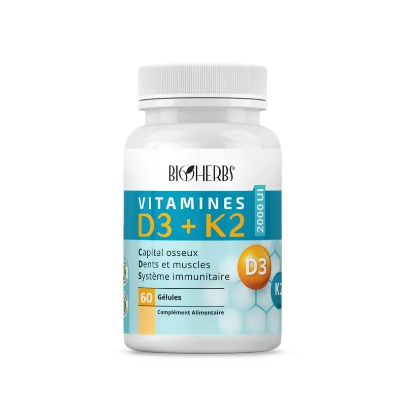 BIOHERBS Vitamines D3+k2 30 Gélules