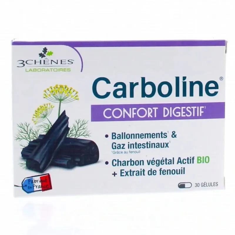 3 CHENES Carboline Confort Digestif 30 Comprimes