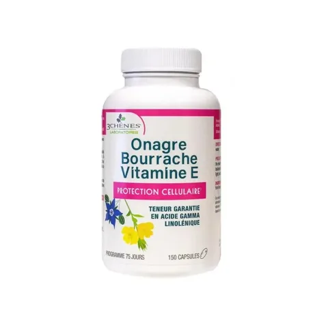 3 CHENES Onagre Bourrache Vitamine E 150 Capsules