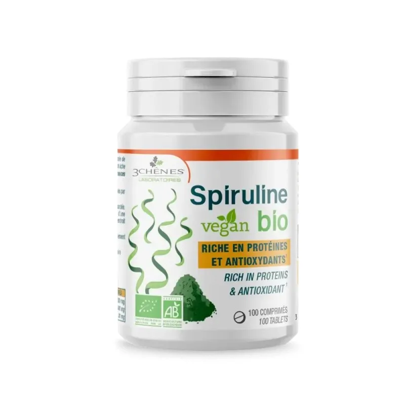 3 CHENES Bio Spiruline Biologique 100 Comprimes