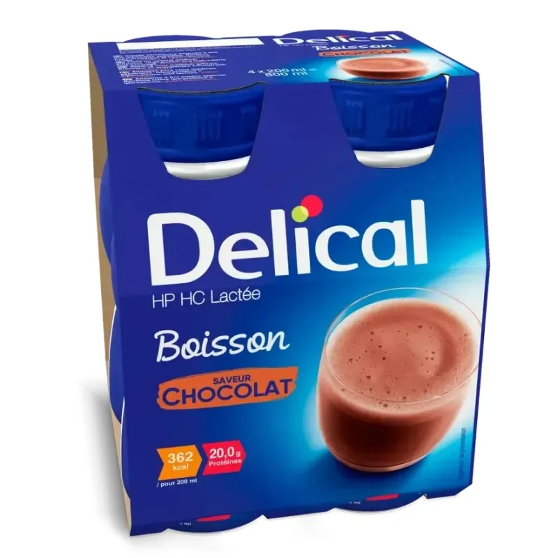 DELICAL Boisson Hp Hc Lactée Saveur Chocolat 4 x 200 ml