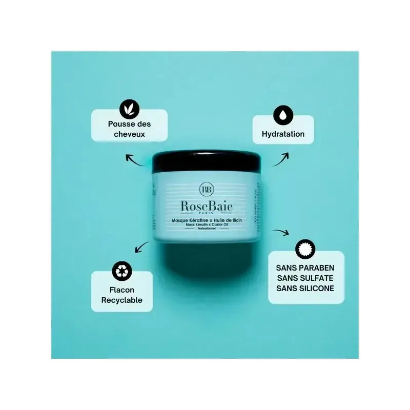 ROSEBAIE Masque Huile de Ricin x Keratine 500 ml — photo 2