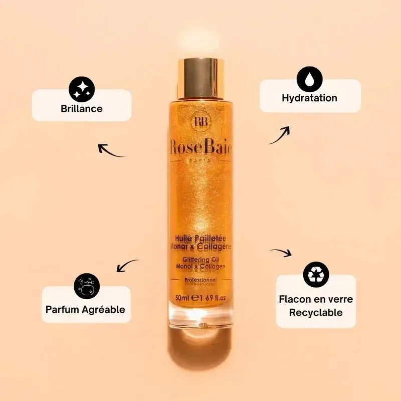 ROSEBAIE Huile Pailletee Monoï x Collagene 50 ml — photo 2