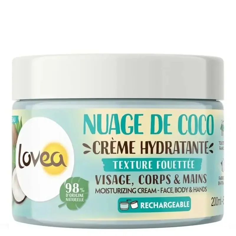 LOVEA Crème Hydratante Visage Corps et Mains Nuage de Coco 200 ml