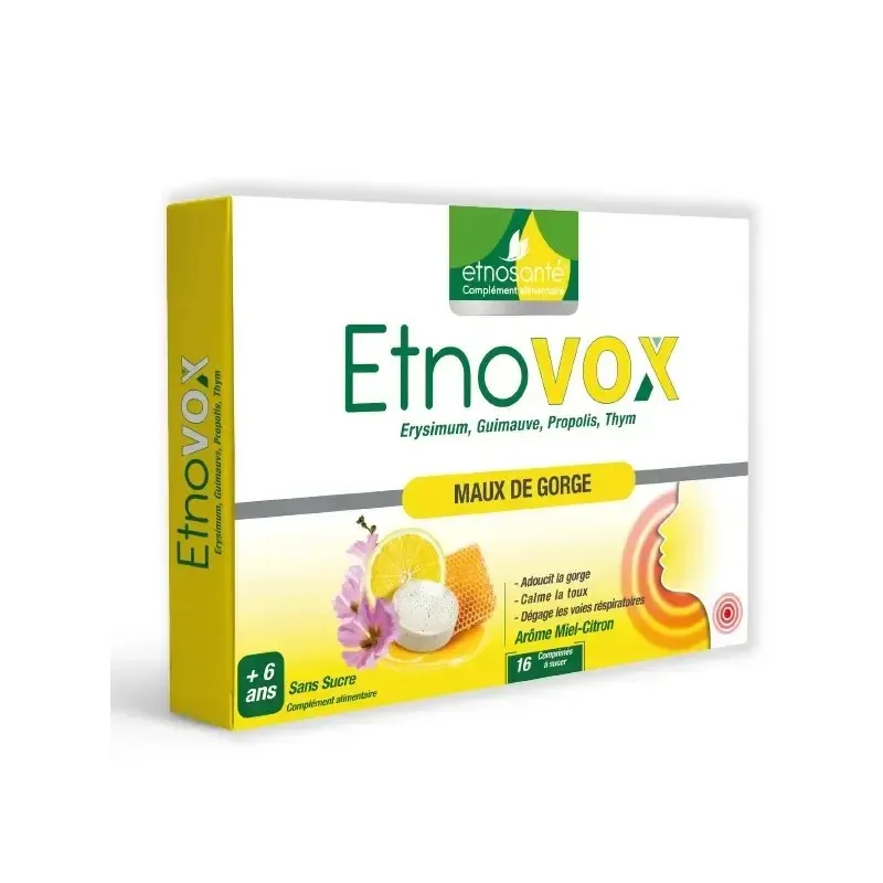 Etnosante Etnovox Maux de Gorge Miel Citron 16 Comprimes